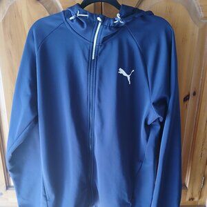 PUMA 'Keeps You Dry' Running Blue Adult Hoodie FullZip Jacket, Large, Very Good